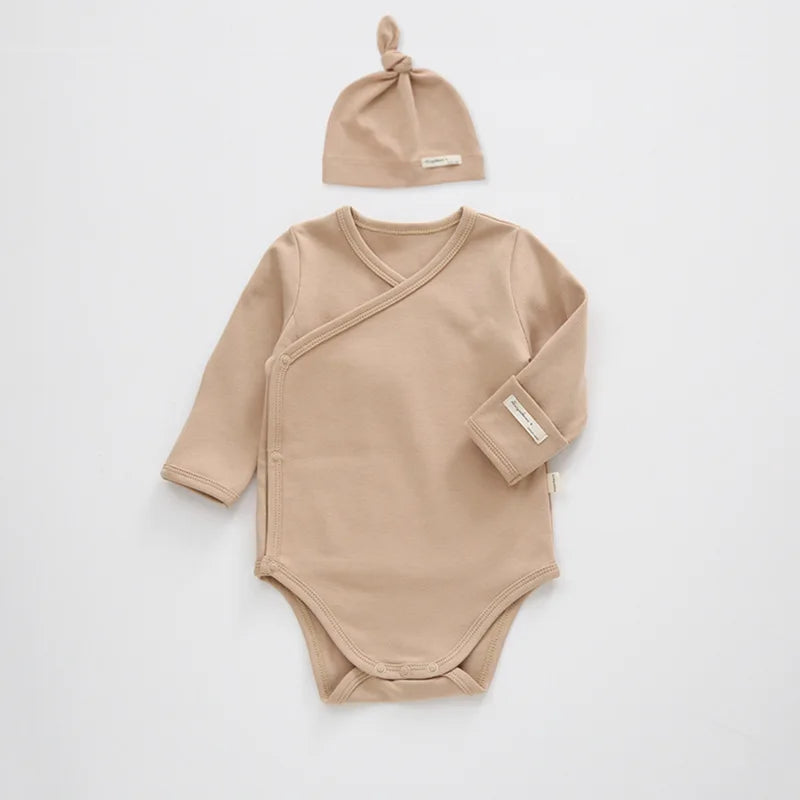 Fashion Solid Color Boys Bodysuit + Hat 2 Pcs Spring & Autumn Baby Girl Bodysuit Long Sleeves Newborn Clothes 3-18 Months