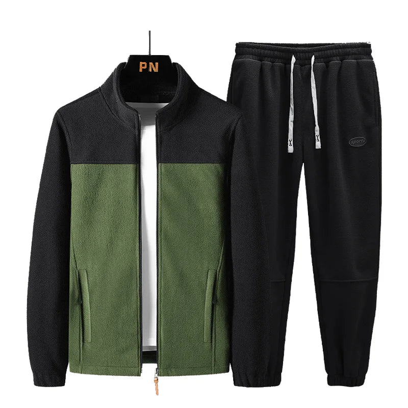 Autumn Winter Men Fleece Casual Sport Tracksuits Suits Man Thick Jogger 2 Piece Sets Jackets Pants Male Tactical Outerwear Suits