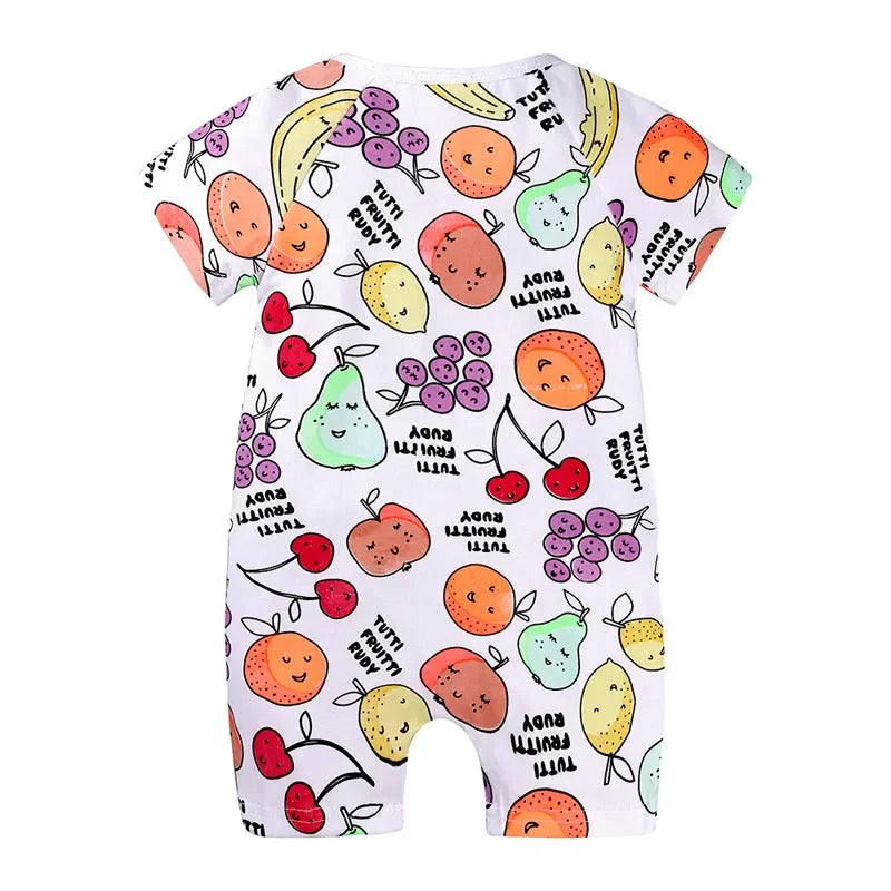 Fashion Summer Newborn Baby Rompers Soft Cotton Shorts Sleeve Zipper Baby Boys Rompers Floral Print Infant Costume 3-24 Months