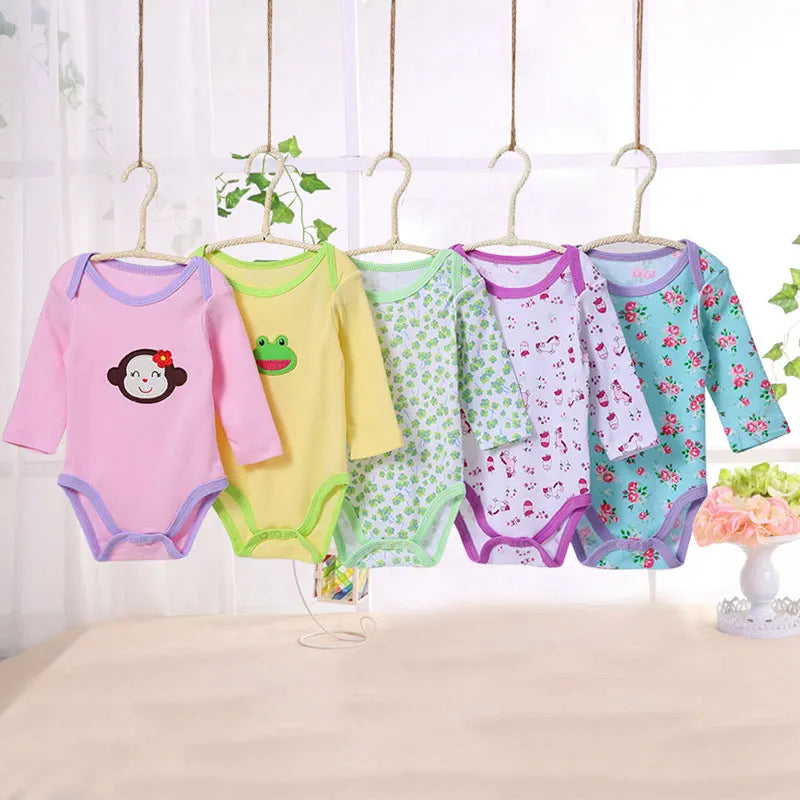 [5 Packs Random style]Baby Bodysuit Cartoon Print Newborn Jumpsuit Cotton Long Sleeve Baby Girls Bodysuits Infant Boy Clothes