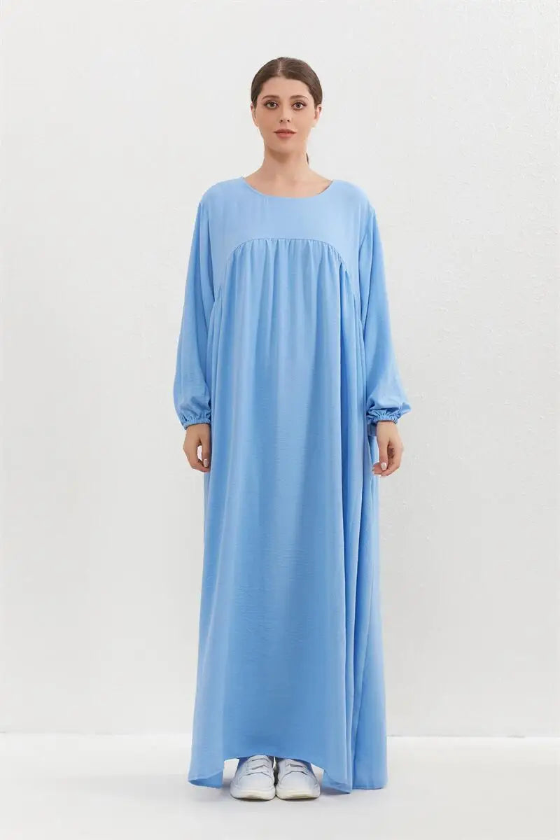 Muslim Dress Spring Autumn Women Loose Maxi Dresses Fashion Female Full Sleeve O-neck Casual Solid Pockets Robe Long Dresses