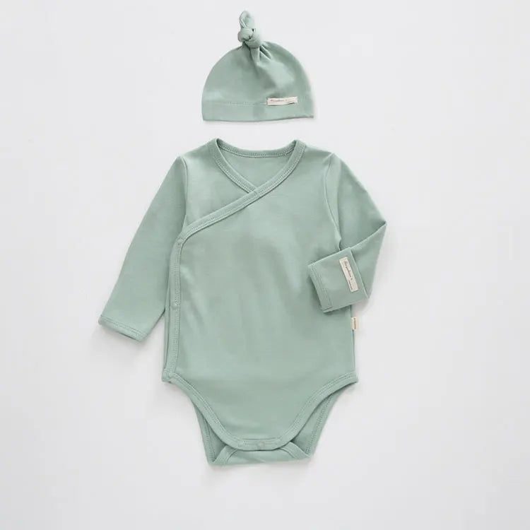 Fashion Solid Color Boys Bodysuit + Hat 2 Pcs Spring & Autumn Baby Girl Bodysuit Long Sleeves Newborn Clothes 3-18 Months