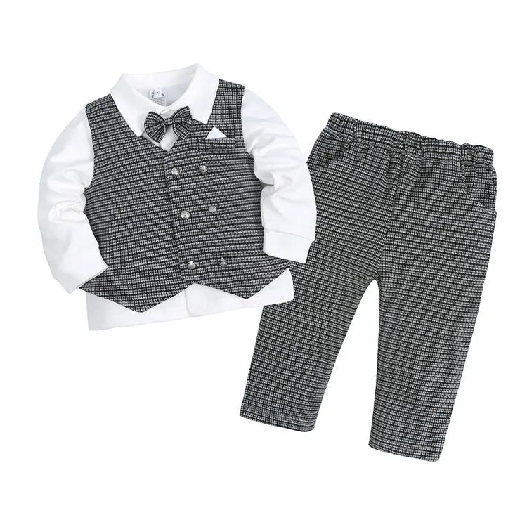 Formal Kids Clothes Boys Outfits Sets Cotton Long Sleeve Shirt Pants Vest 3pcs Spring & Autumn Children Clothing 1-4 Years