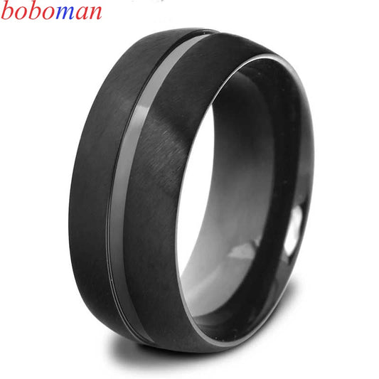 Fashion Men's Simple Ring Stainless Steel Matte Ring 2019 Luxury Brand Men's Black Arc Scrub Design Men's Jewelry