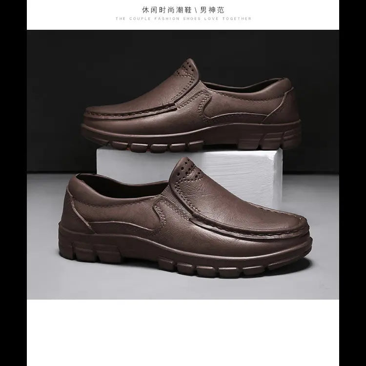 Men's non-slip waterproof casual leather shoes lace-up chef work shoes plus size men's shoes new 2024