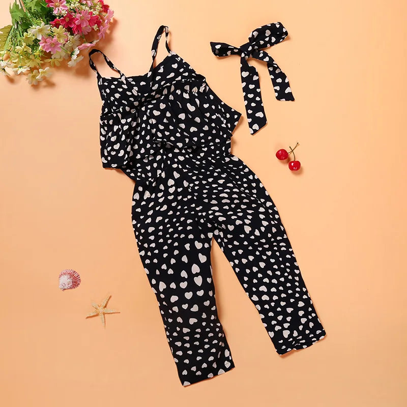 New Fashion Summer Kids Girls Clothing Sets Cotton Sleeveless Polka Dot Strap Girls Jumpsuit Clothes Sets Outfits Children Suits