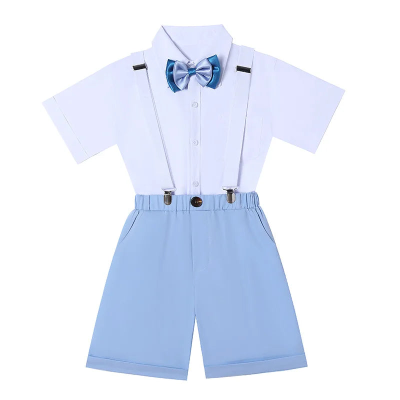 Formal Kids Clothes Boys Outfit Set Cotton Short Sleeve Shirt Straps Shorts 2 PCS Summer Children Boy Clothing Sets 1-11 Years