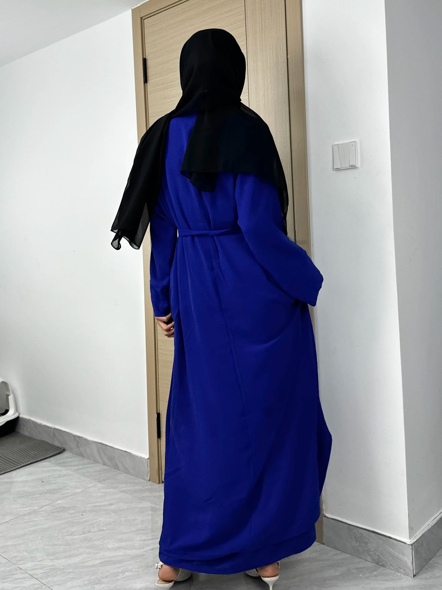 Women Open Front Abaya Muslim Sets Muslim Jilbab Loose Cardigan Coat Sleeveless Inner Dress Two Pieces Prayer Clothing with Belt