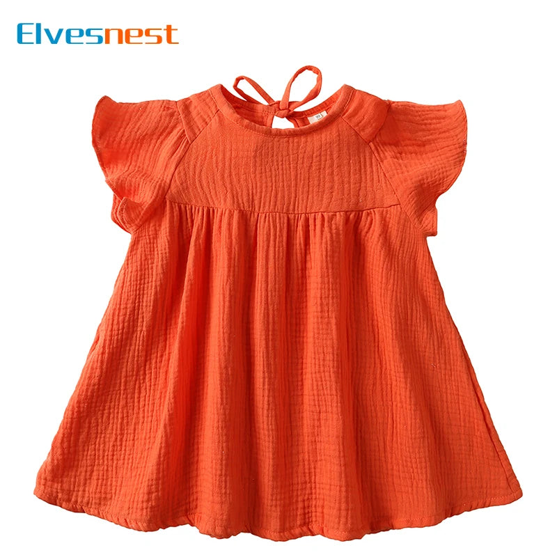 European and American Style Kids Dresses for Girls Cotton Linen Short Sleeve  Girls Dress Summer Girls Casual Dresses 1-7 Years