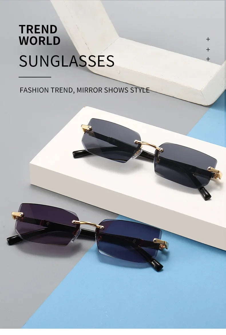 UV400 Rimless Rectangle Sunglasses Fashion Y2K Frameless Sun Glasses Shades for Women & Men