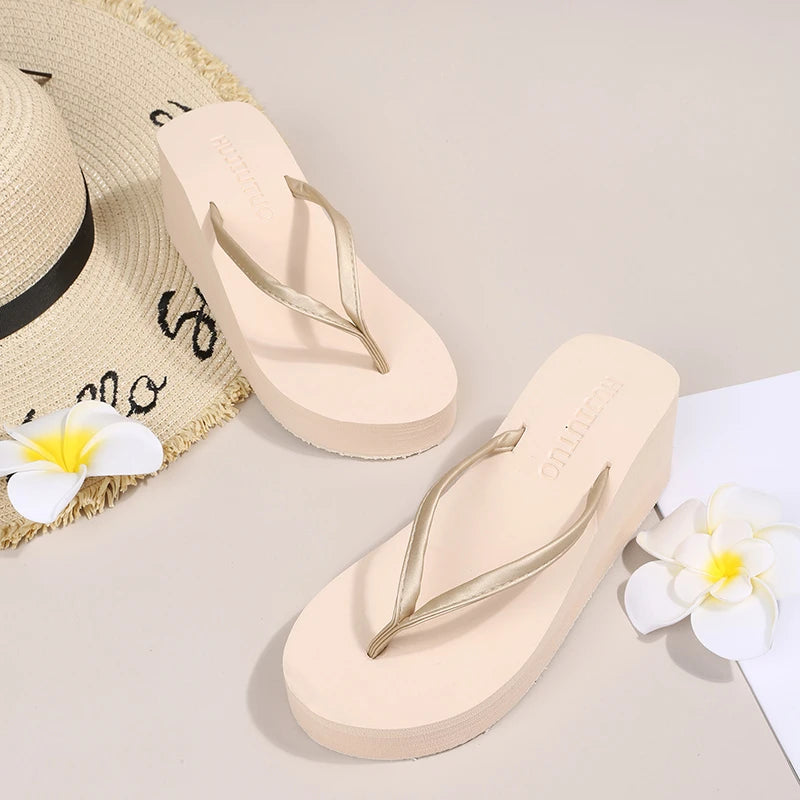 Women's Summer Beach Wedges Flip-Flops Lightweight Clip Toe Platform Sandals Woman High Heeled Outdoor Slides Orthopedic Shoes