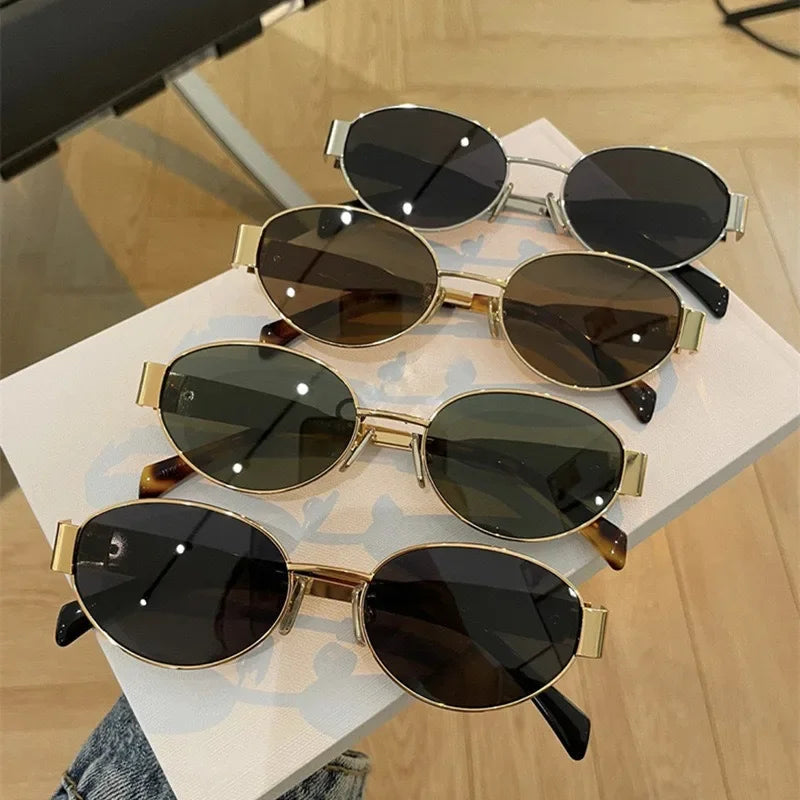 Sunglasses Advanced Metal Sunglasses Fashion Oval Glasses Brand Designer Vintage Sun Glasses High Quantity Oculos De Sol 2024