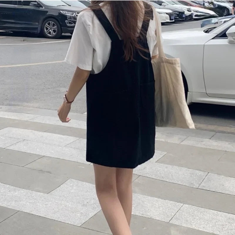 Spring Summer Black Denim Overall Dress Women Casual Sleeveless Jeans Dresses Fashion Female Loose Spaghetti Strap Dresses Girls