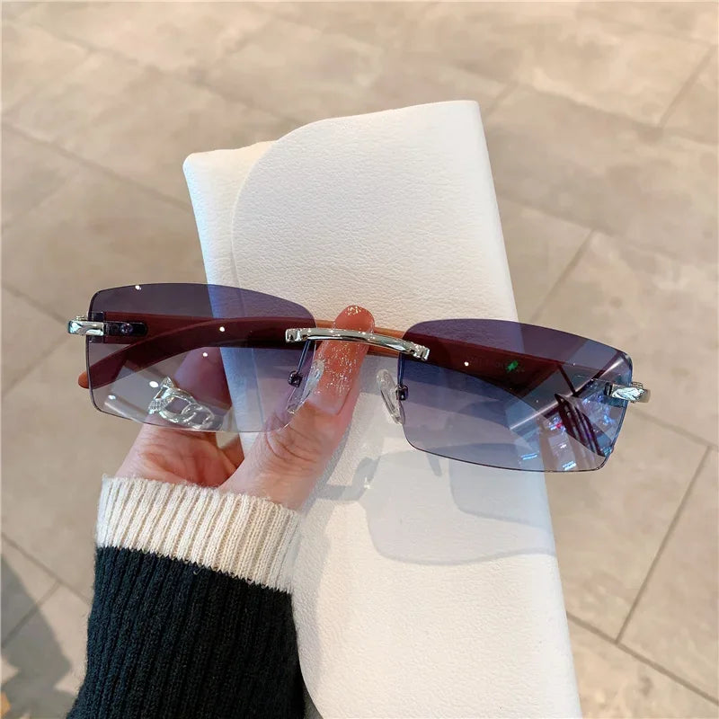 2024 Brand Designer Small Rectangle Rimless Sunglasses for Men Women Trendy Driving Sun Glasses  Ladies Travel Eyewear UV400