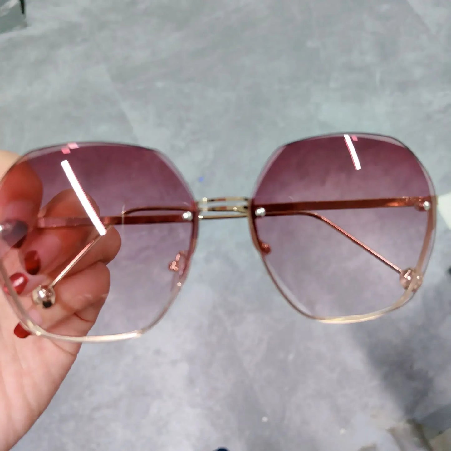 2024 New Fashion Brand Design Vintage Rimless Polit Sunglasses Women Men Retro Cutting Lens Gradient Sun Glasses Female UV400