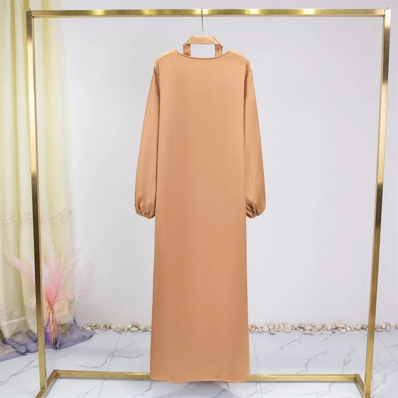 Women Abayas Muslim Kaftan Puff Sleeves Lace-up Maxi Length Ramadan Dresses Jilbabs Open Front  Abayas Outwear Cardigan Coats