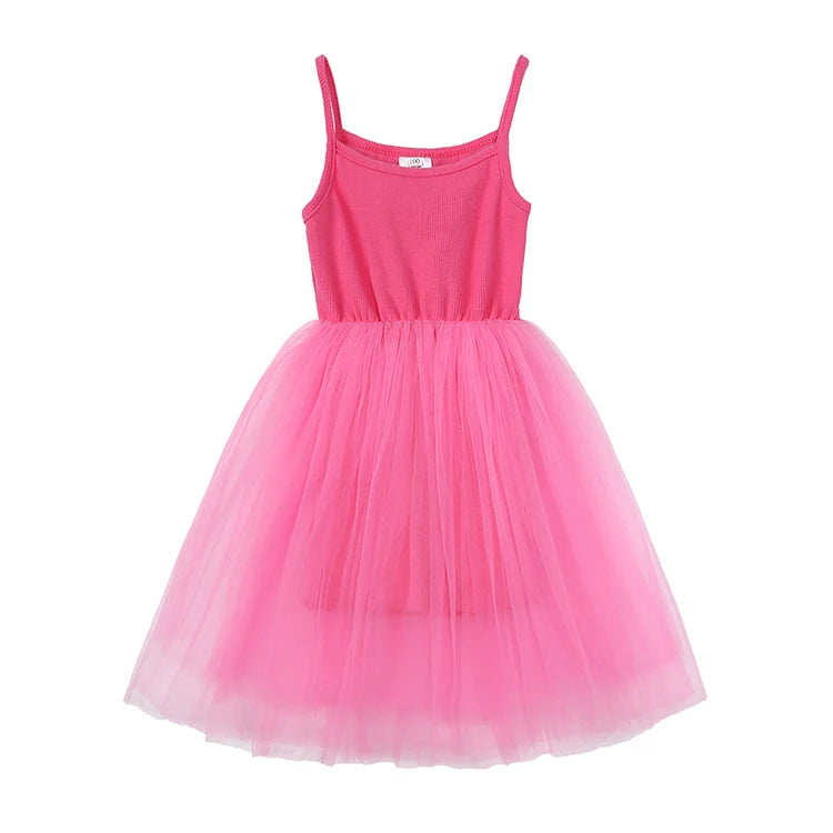 Fashion Cute Solid Color Kids Dresses for Girls Sleeveless Suspenders Ball Gown Summer Children Clothing Girl Dress 1-8 Years