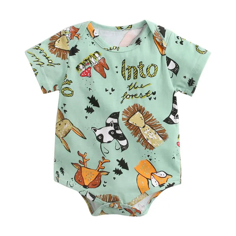 Cartoon Print Newborn Clothes Boys Bodysuits Cotton Short Sleeve Baby Girl Clothes Summer Baby Bodysuits 1-3 Years