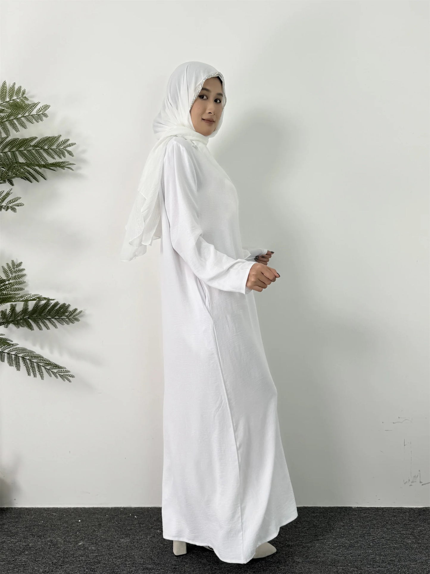 Women Long Dresses Ramadan Solid Crew Neck Kaftan,Elegant Long Sleeve Muslim Abaya Loose Maxi Dress,Women's Clothing