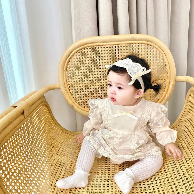 Cartoon Baby Girls Bodysuits Scarf 2 PCS Lace Long Sleeve Newborn Baby Girl Clothes Spring Autumn Infant Bodysuits 1-3 Years