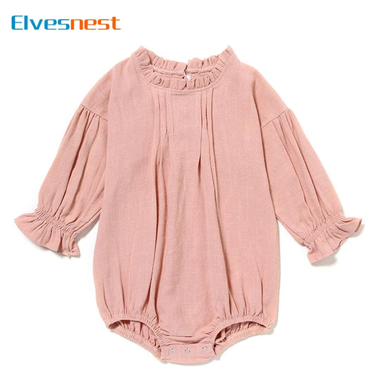 Fashion Solid Color Baby Clothes Boys Bodysuit Cotton Linen Long Sleeve Baby Girl Clothes Spring Newborn Clothing 3-24 Months