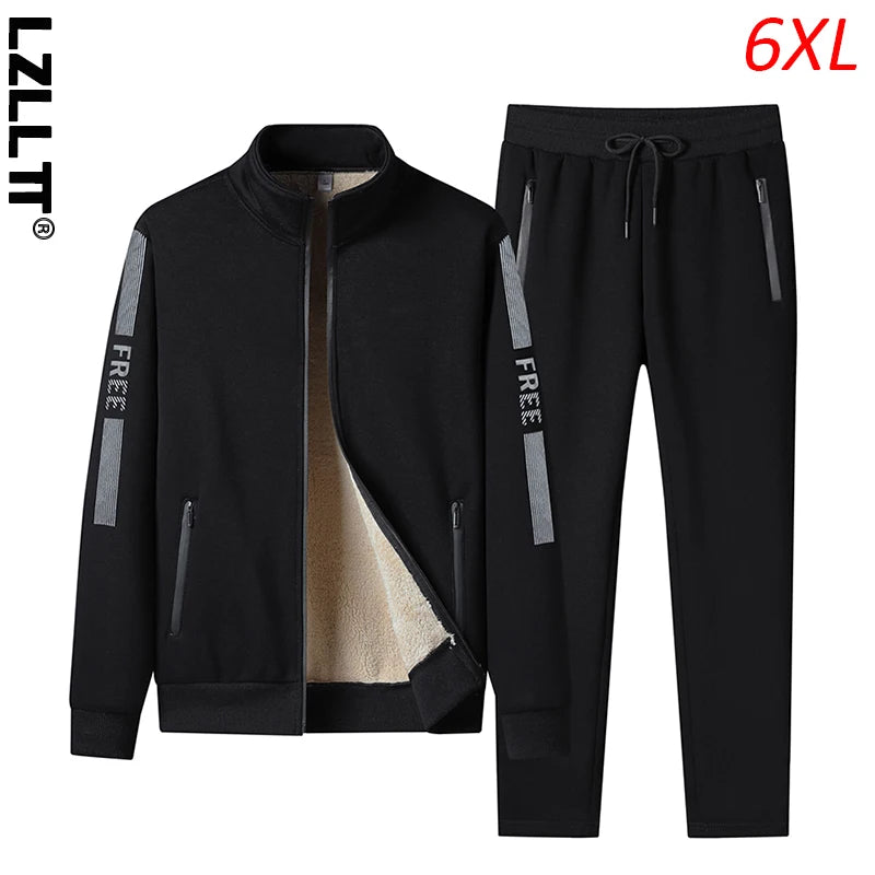 Winter Men Fleece Warm Casual Sport Suits Man Outdoor Jogger Gym Tracksuits Male Jacket Pant 2 Piece Suit Man Sets Plus Size 6XL