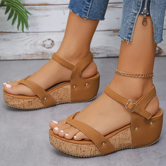 Camel Wedges Chunky Platform Sandals Women 2024 Summer Clip Toe Thick Bottom Gladiator Sandals Woman Ankle Buckle Beach Shoes