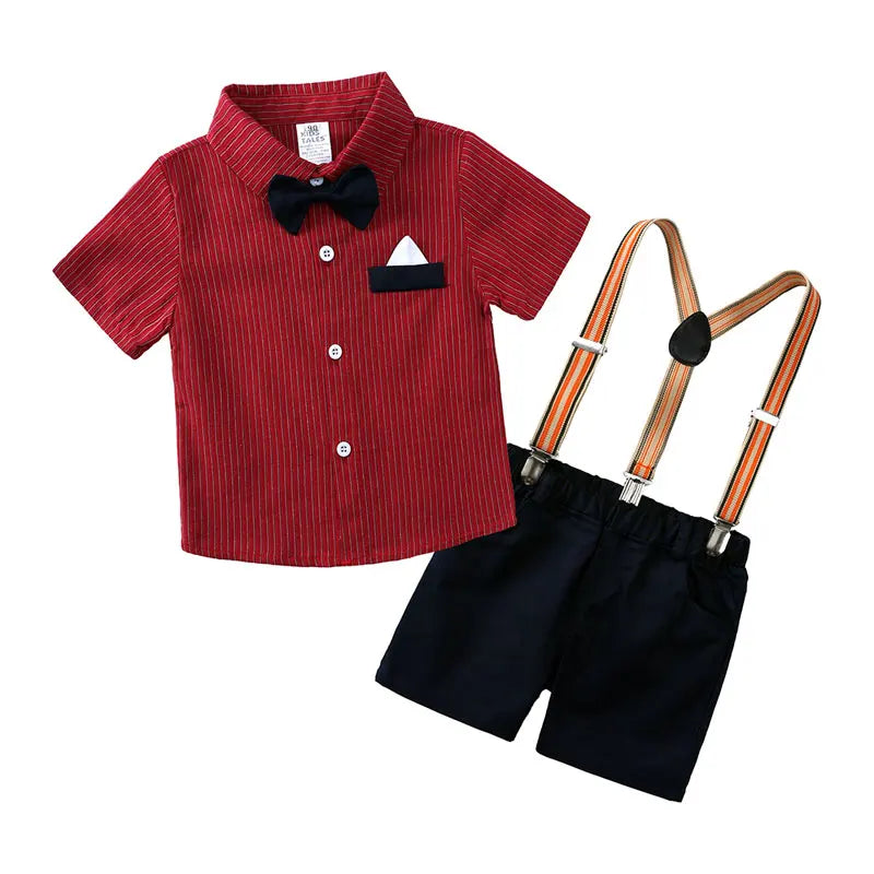 Formal Baby Boy Clothing Sets Cotton Short Sleeve Shirt Suspenders Shorts Summer Kids Clothes Boys Outfit 1-4 Years