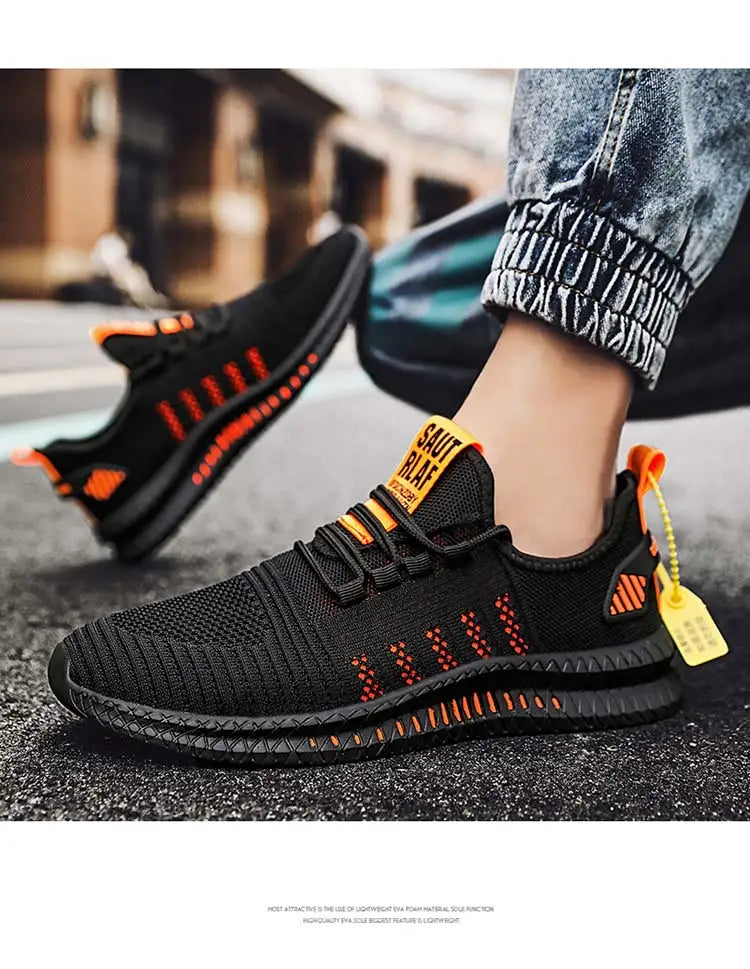 Men's sneakers lace-up flying woven through casual shoes vulcanized lightweight flat comfortable running shoes plus size 48