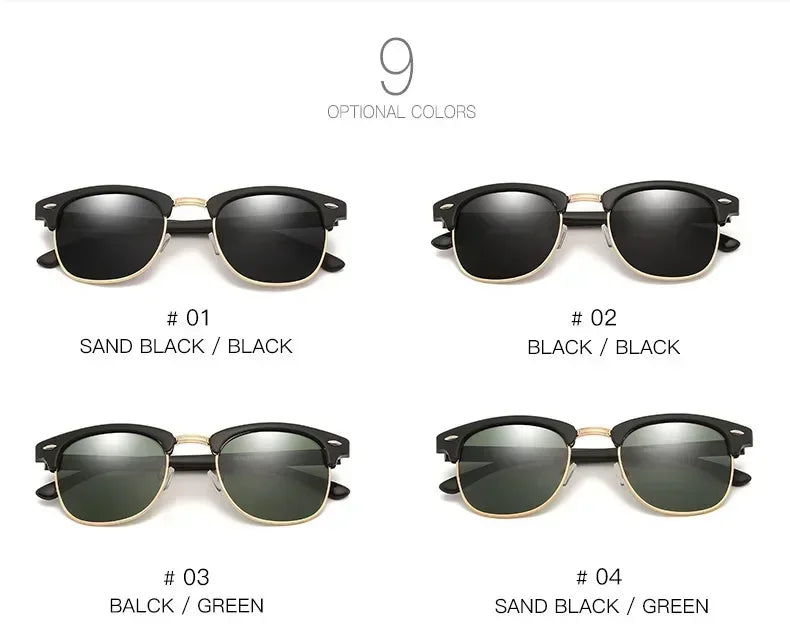 Half Frame Square Sunglasses Man Woman Luxury Brand Designer Sun Glasses Male Retro Rivet Mirror Eyewear Metal Gafas De Sol