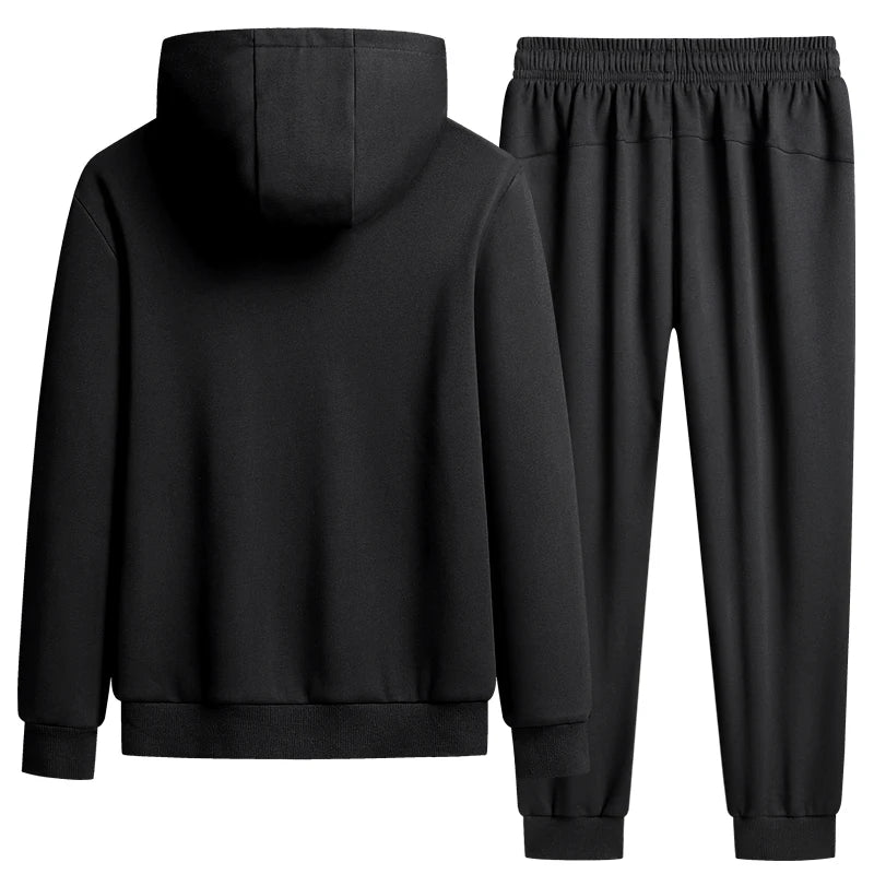 2023 Men Fleece Hooded Casual Sports Reflective Tracksuit Sets Man Sportswear Joggers Suits Sweatpants Jacket Male Plus Size 8XL