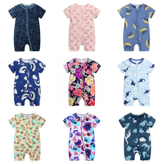 Cartoon Print Baby Romper Fashion Toddler Girl Summer Clothes Cotton Zipper Short Sleeve Newborn Boys Rompers 3-24 Months