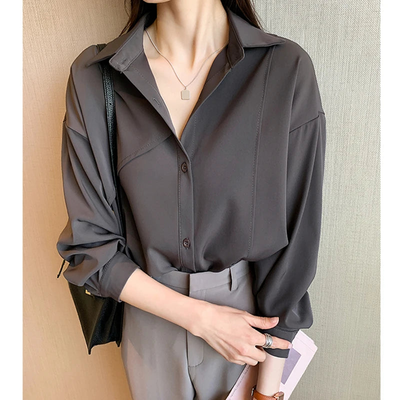 Long Sleeve Solid Casual Shirt Women Shirts Summer Autumn Fashion Female Office Lady Loose Blouse Tops Sun Protection Shirts