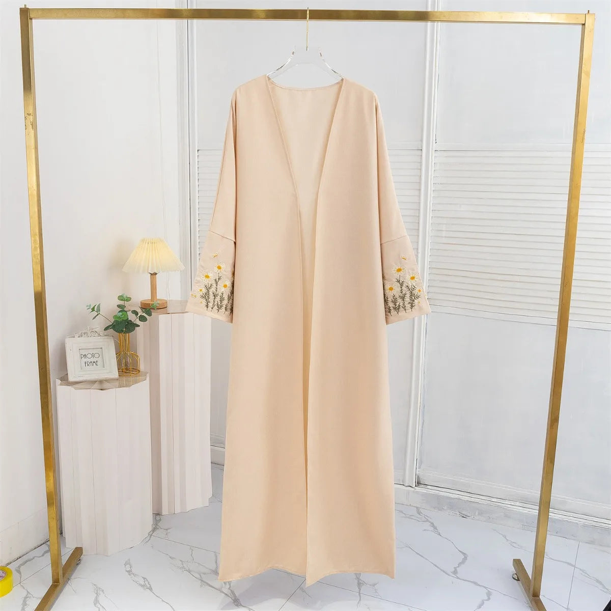 Embroidery Floral Open Front Abaya Women Maxi Length Dress Muslim Abayas Long Sleeve Kaftans Women Jilbabs Women's Clothing