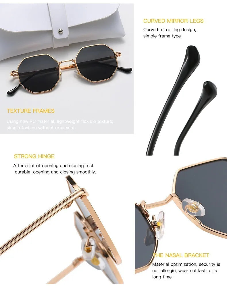 Women Metal Sunglasses Vintage Men Octagon Luxury Brand Design Sun Glasses UV400 Protection Polygon Frame Eyepiece