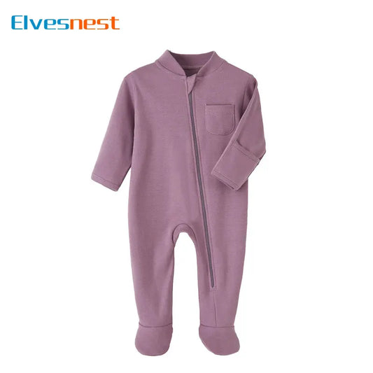 Fashion Solid Color Newborn Clothes Girls Bodysuits Spring & Autumn Baby Boy Clothes Cotton Long Sleeve Baby Footies 3-12 Months