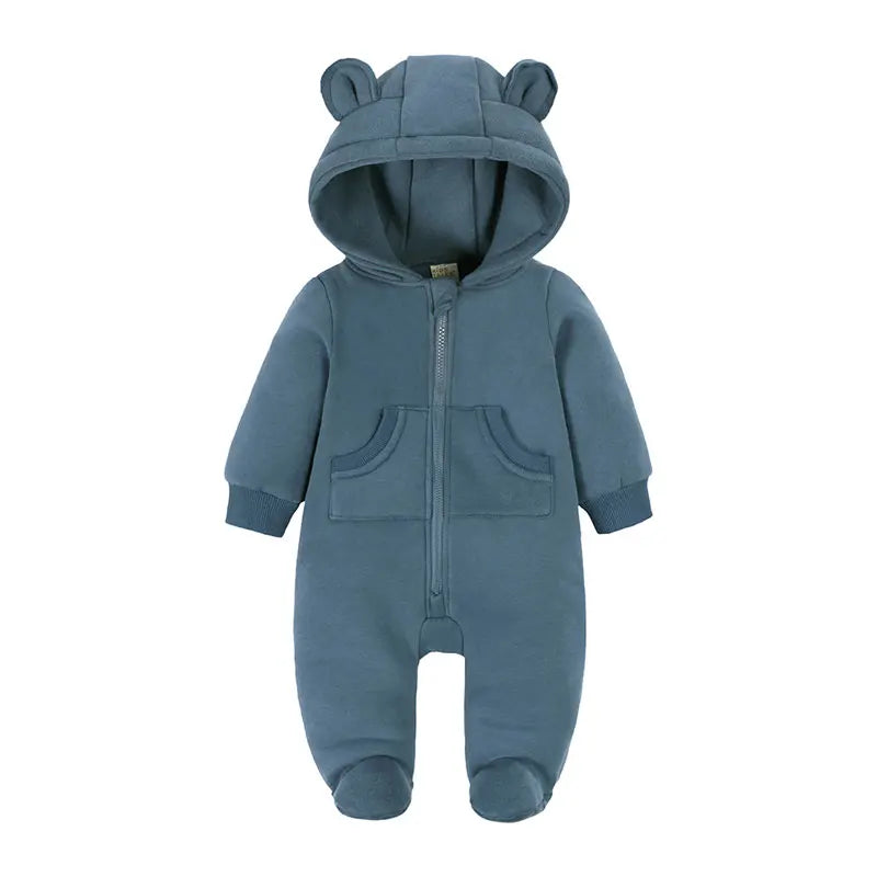 Solid Color Newborn Baby Boy Clothes Long Sleeve Hooded Zipper Baby Clothes Girls Footies Winter Warm Infant Clothing 3-24Months