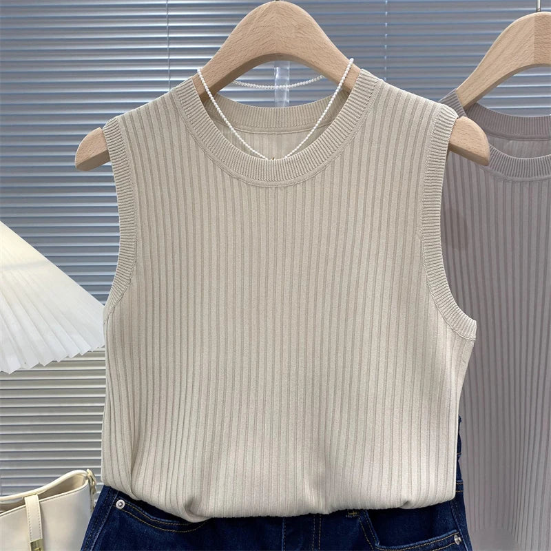 Summer Spring Tanks Top Women Sleeveless Knitted T-Shirts Female Elastic Slim Casual Vests Crop Tops Camis Pullover Shirts