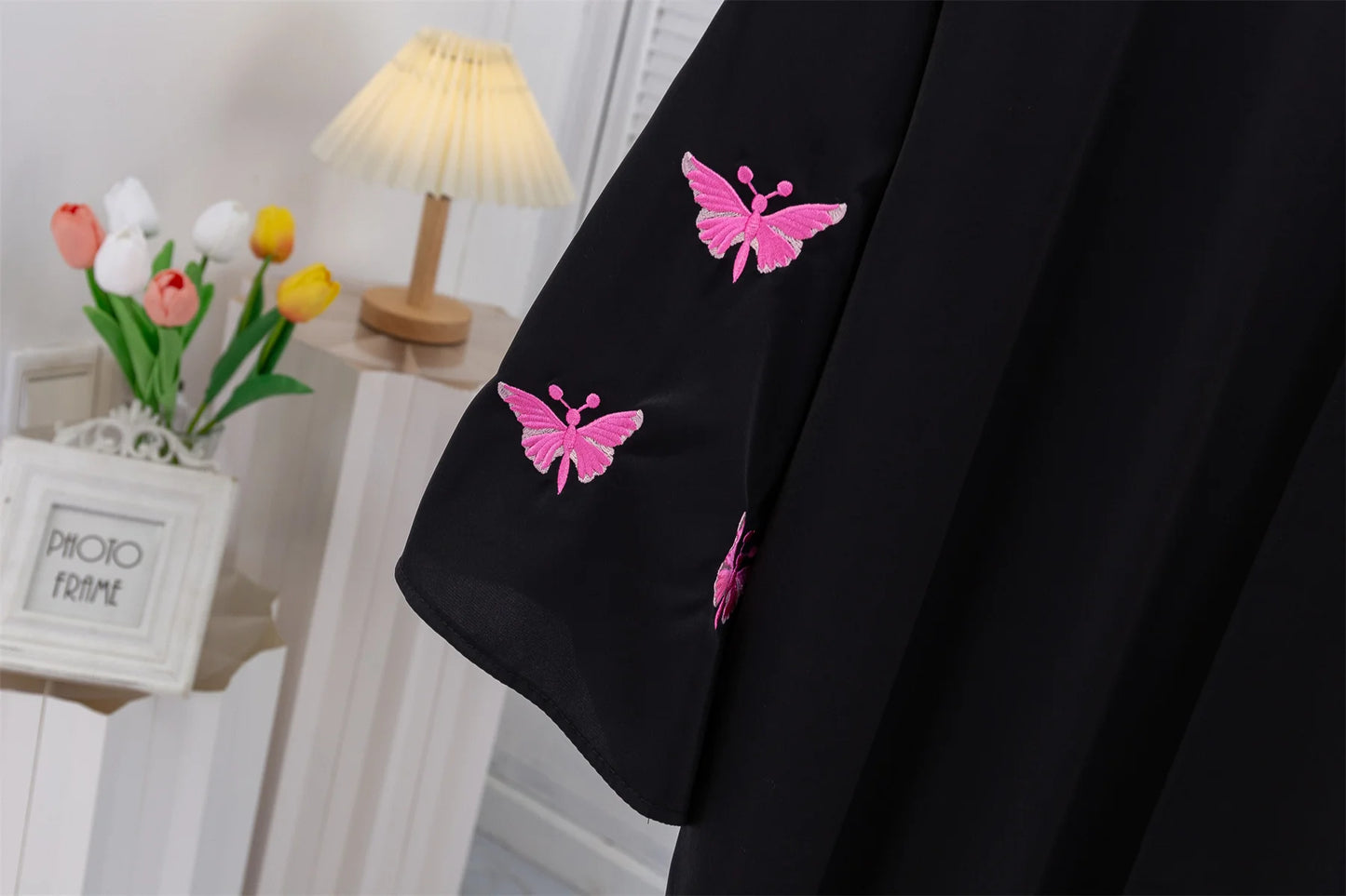 Butterfly Embroidery Open Front Abaya Women Long Sleeve Maxi Length Dress Muslim Abayas Kaftans Women Jilbabs Women's Clothing