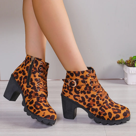 Women's new leopard print short boots 2024 new autumn and winter casual fashion women's shoes internet famous Chelsea boots