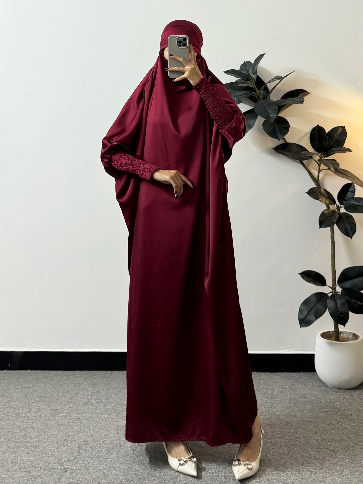 Modesty Prayer Dress Women Jilbabs Kaftan Muslim Abayas Smocking Sleeve Ramadan Dresses Dubai Robe HijabIslamic Clothing