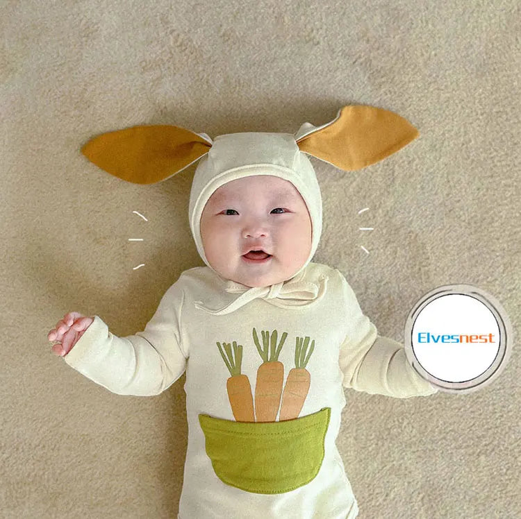 Cartoon Newborn Clothes Boys Bodysuits Hat Spring & Autumn Baby Girls Clothes Cotton Baby Bodysuits 3-18 Months