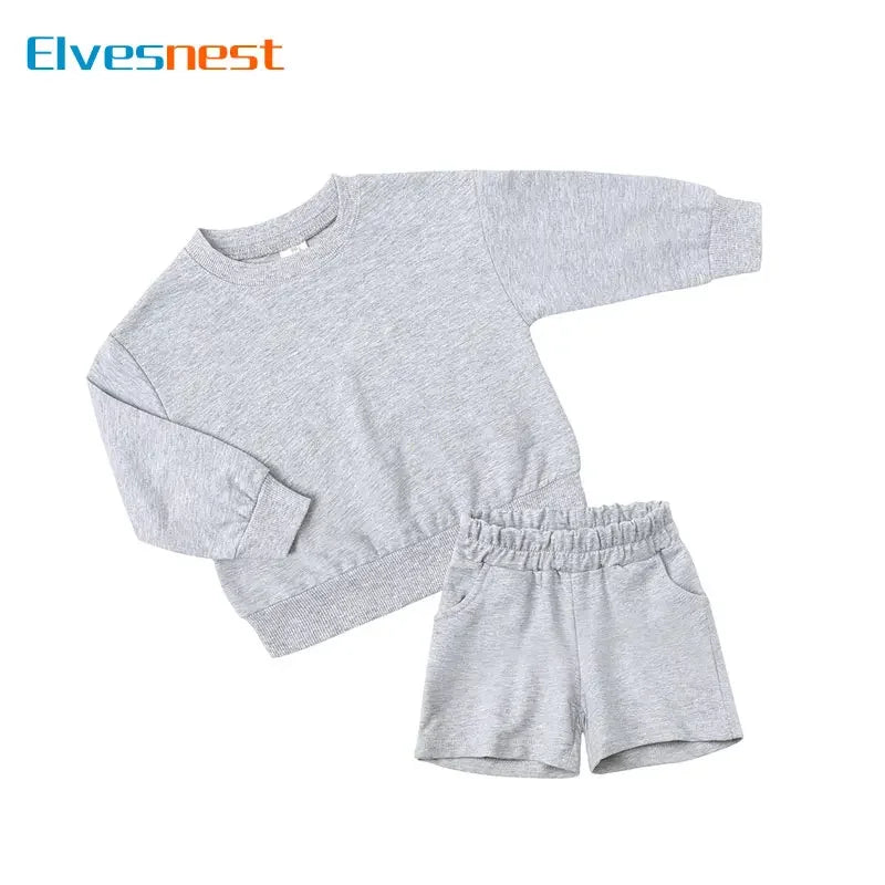 Fashion Solid Color Kids Clothes Girls Sets Cotton Long Sleeve Tops Pants Winter Spring Children Boys Clothing Sets 1-13 Years