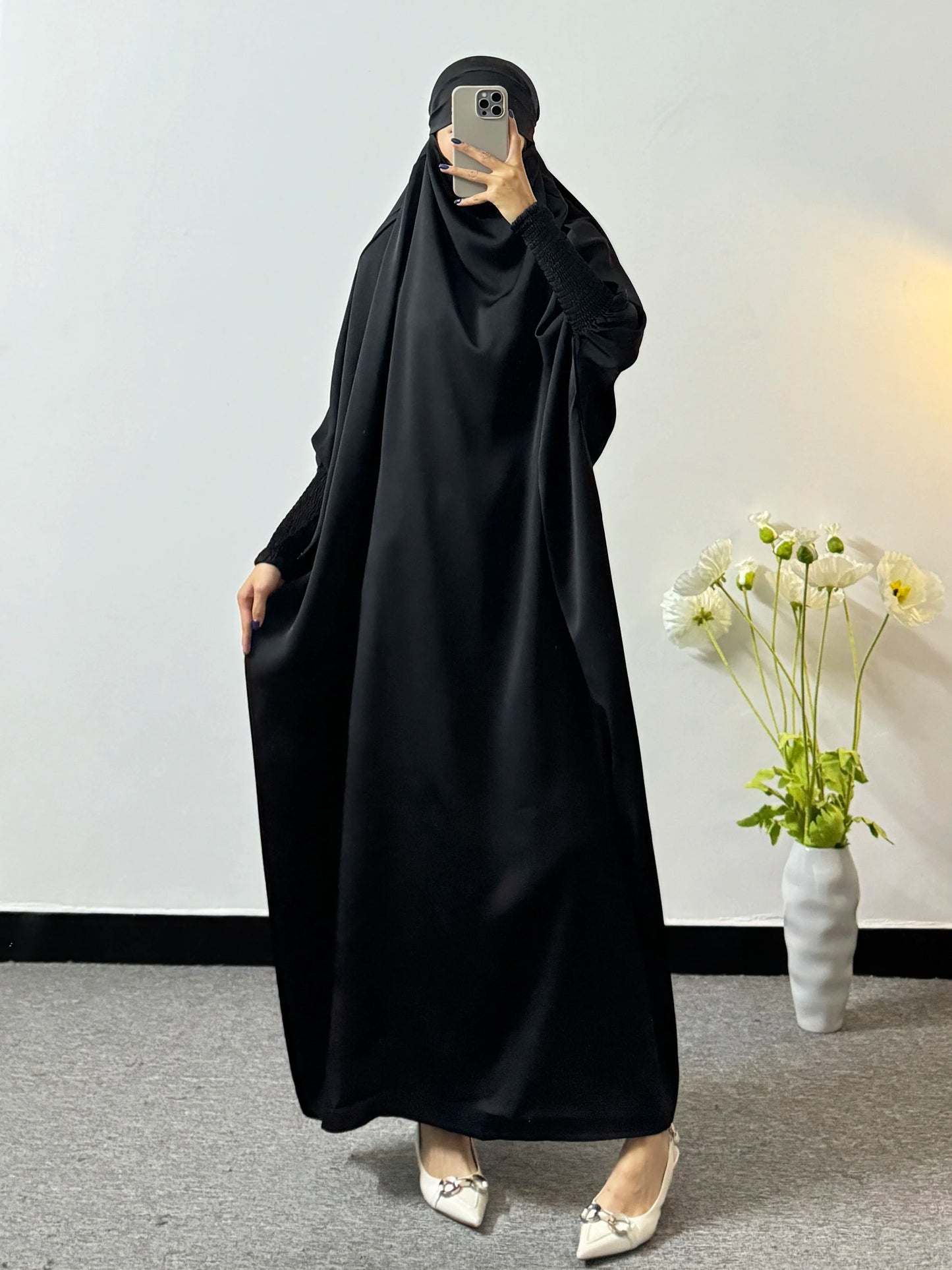 Modesty Prayer Dress Women Jilbabs Kaftan Muslim Abayas Smocking Sleeve Ramadan Dresses Dubai Robe HijabIslamic Clothing