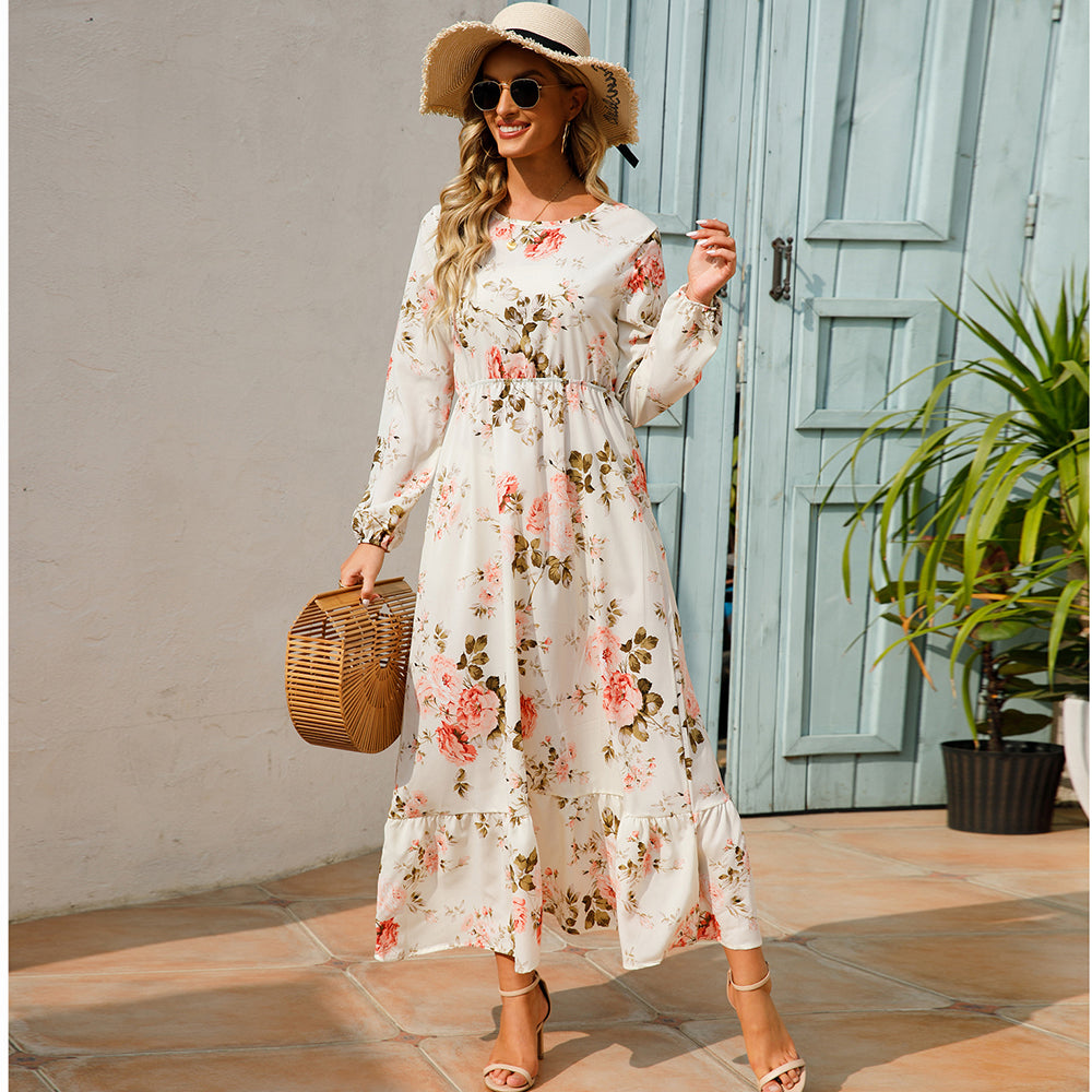 2023 Sping Summer Bohemian Women Maxi Dress Casual Long Sleeve High Waist Beach Woman Chiffon Dresses Floral Vestidoes Mujer New