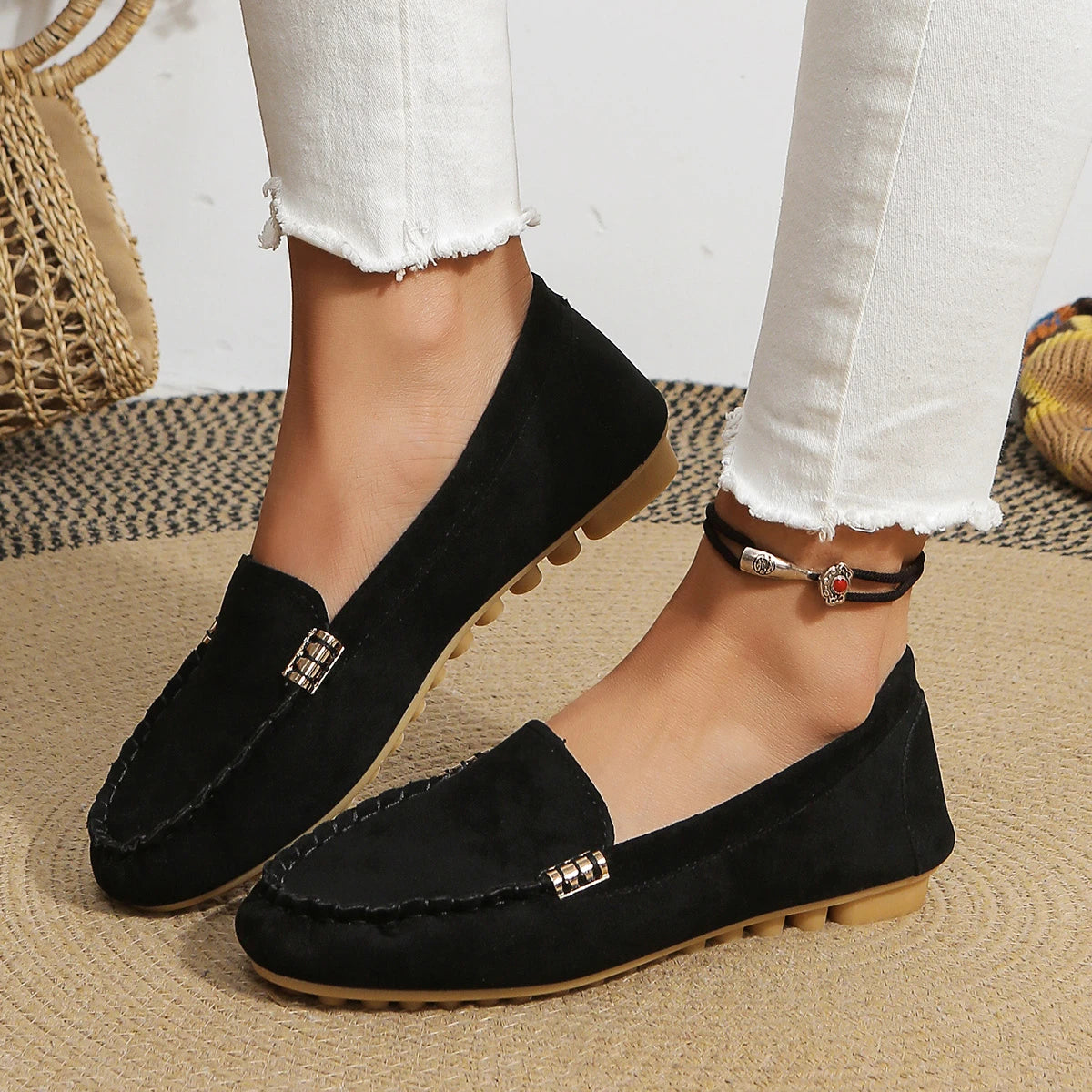 New Women's Casual Flat Sole Single Shoes, Trendy and Versatile, One Step Padded Bean Shoes, Comfortable Mary Jane Shoes