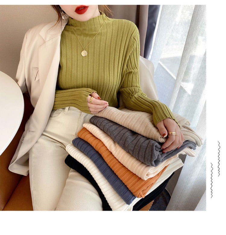 Autumn Winter Knitwear Tops Fashion Female Long Sleeve Skinny Elastic Casual Knitted Shirts Women Mock neck Pullover Sweaters