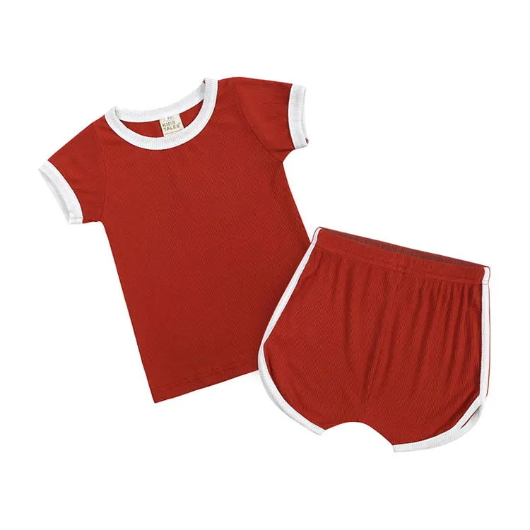 Summer New Children Boys Clothing Sets Fashion Solid Infant Clothes Girls Outfits Cotton Short Sleeve Tops Shorts Kids Clothes