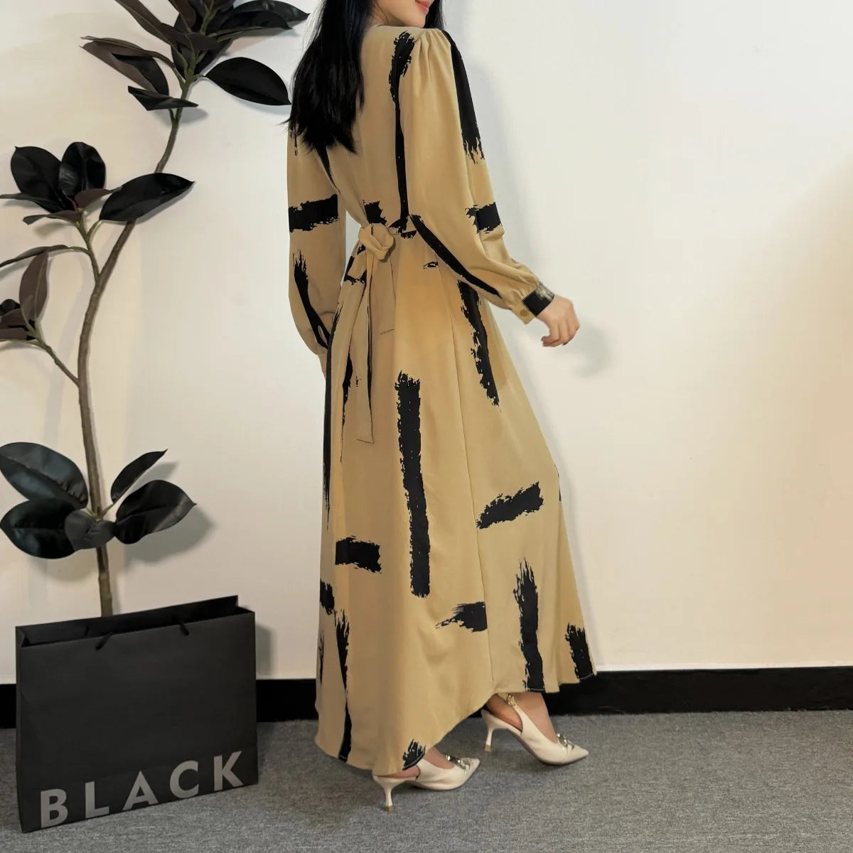 Muslim Dress Women Prayer Dresses Abayas Fashion Female O-neck Full Sleeve A-line Casual Long Ramadan Maxi Dresses With Belt