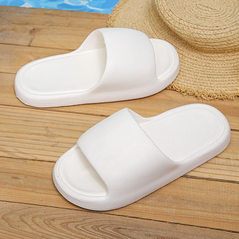 Simple Soft Sole Home Slippers for Women Non Slip Flat Heels Bathroom Slippers Woman 2024 Summer Outdoor Cloud Slides Sandals